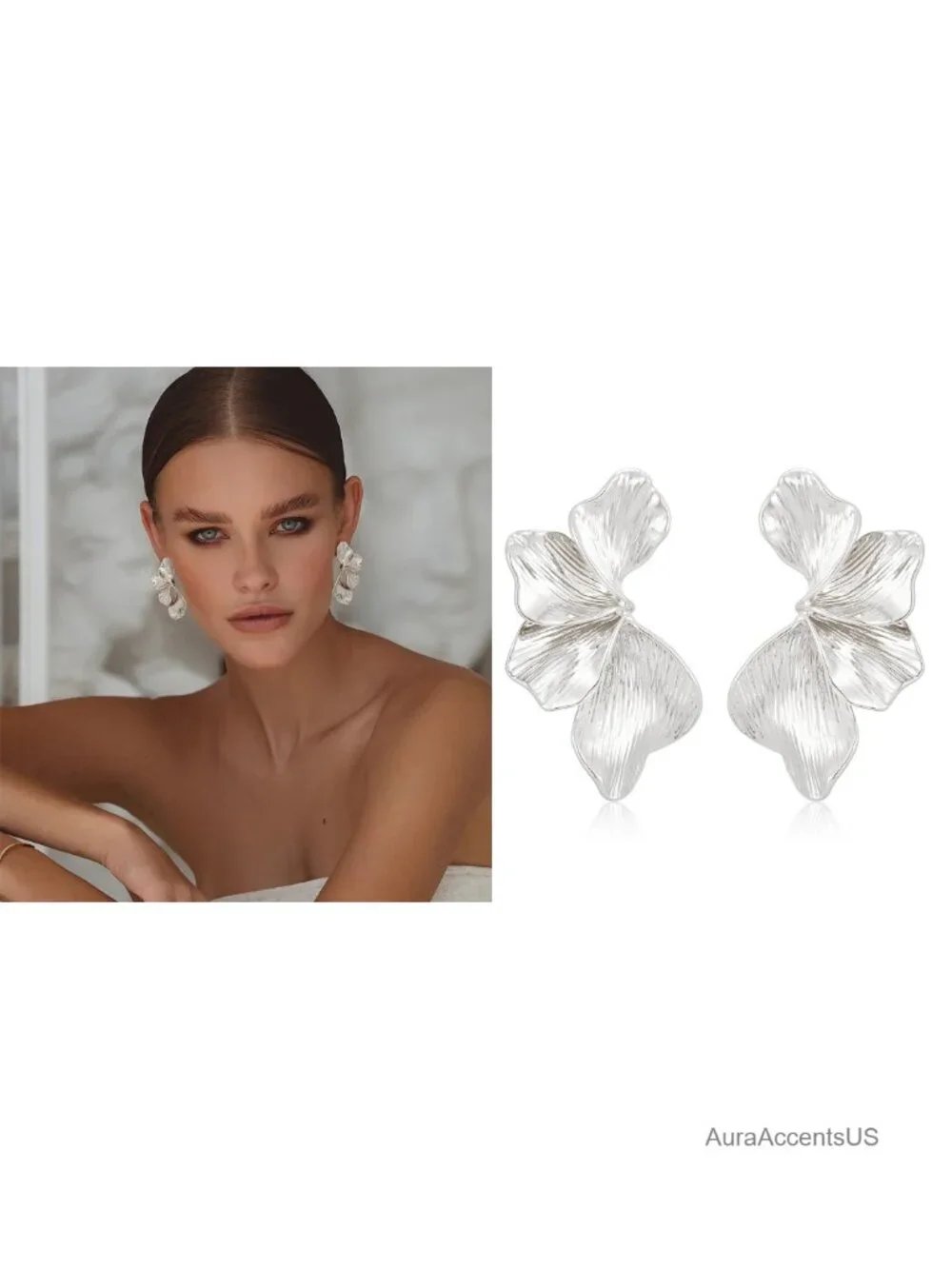 Chunky Gold Plated Statement Earrings for Women, Sectored Flower Leaf Design,